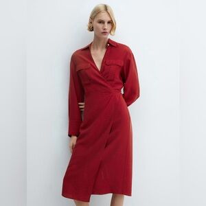 Mango Red Long Sleeve Dress